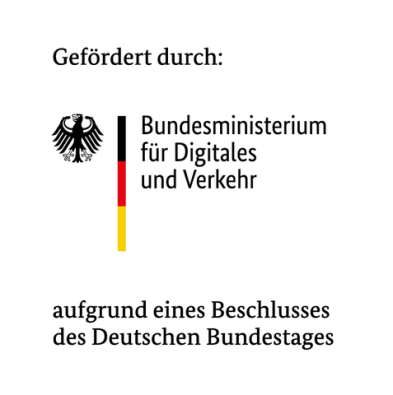 Logo der Bundesregierung: Gefördert durch das Bundesministerium für Digitales und Verkehr aufgrund eines Beschlusses des Deutschen Bundestages.