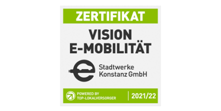 Siegel mit Aufschrift: Zertifikat Vision E-Mobilität.